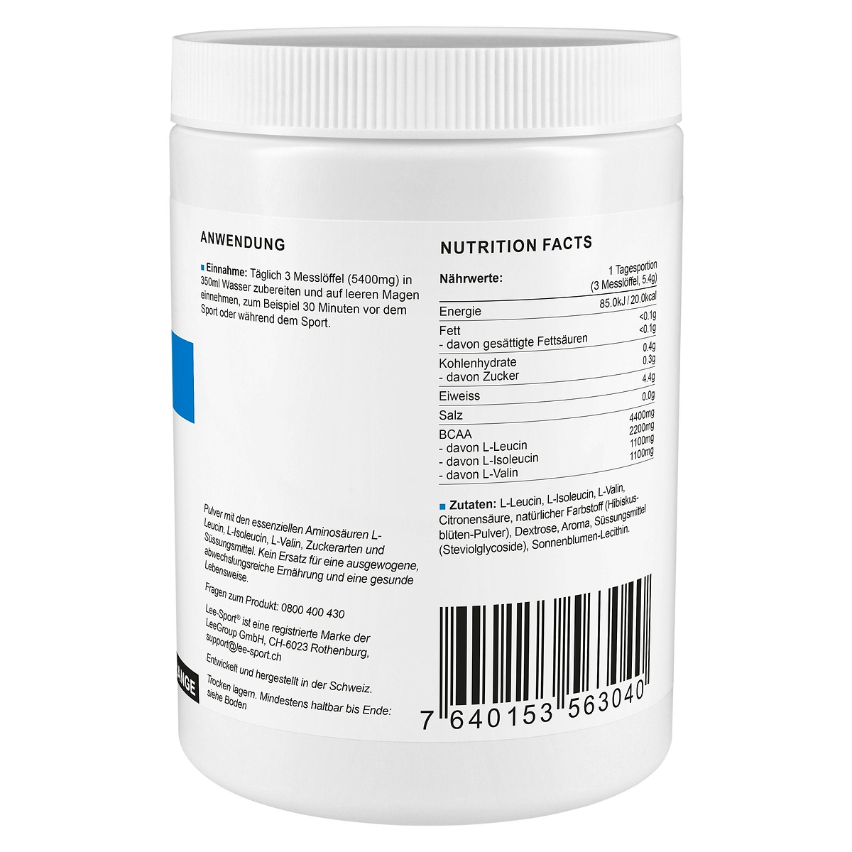 BCAA Aminosäure-Pulver Stevia Blutorange, Nutrition Facts