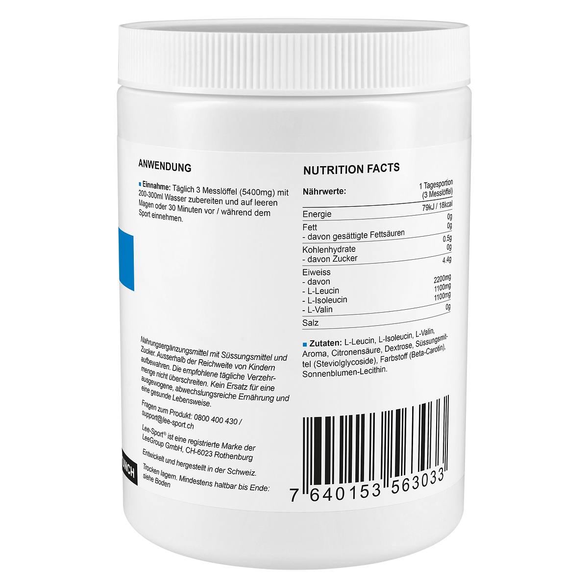 BCAA Aminosäure-Pulver Stevia Fruit-Punch, Nutrition Facts