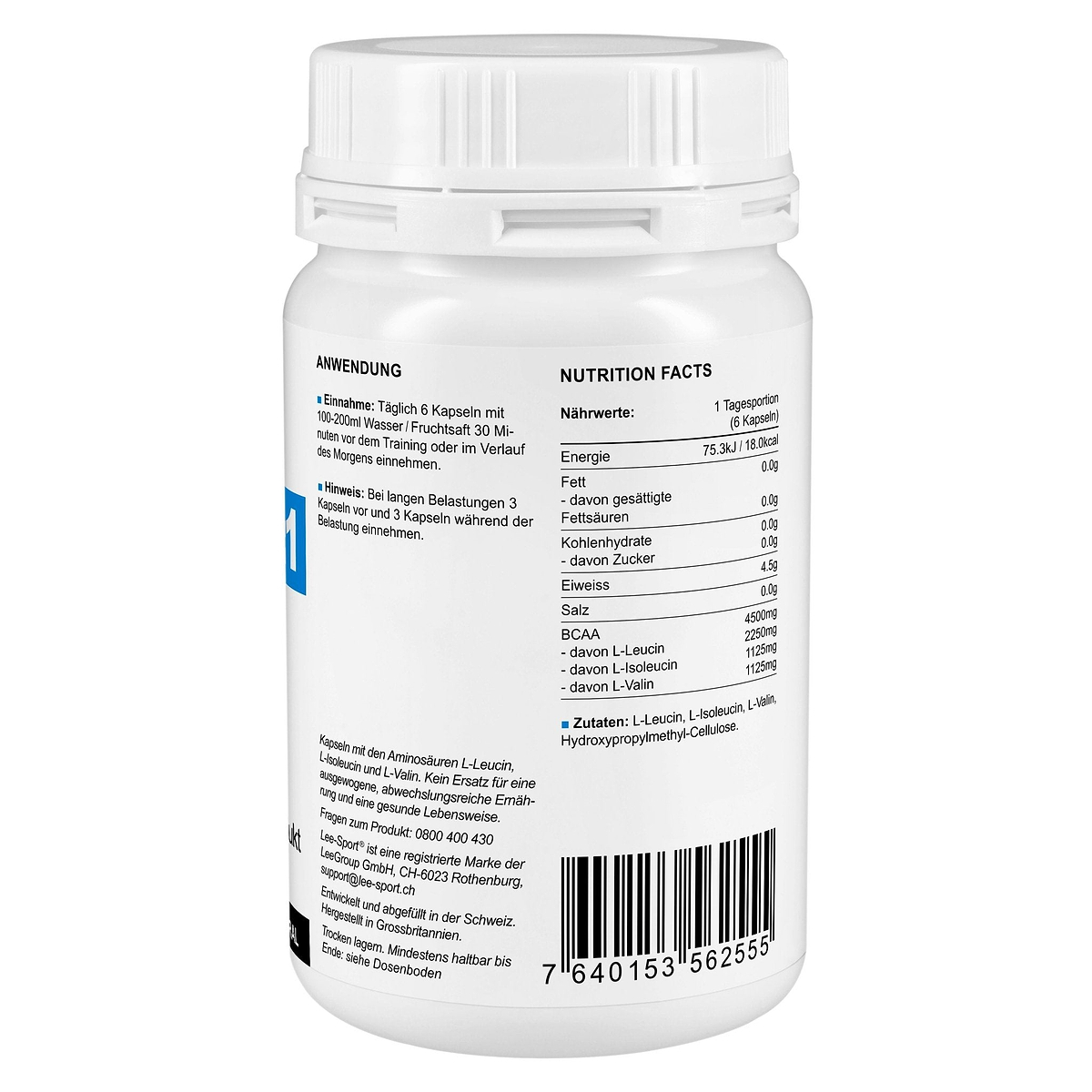 BCAA Aminosäure Kapseln, Nutrition Facts