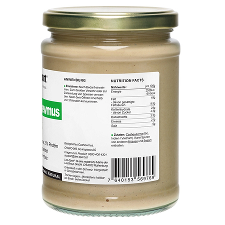 Bio Cashewmus, Nutrition Facts