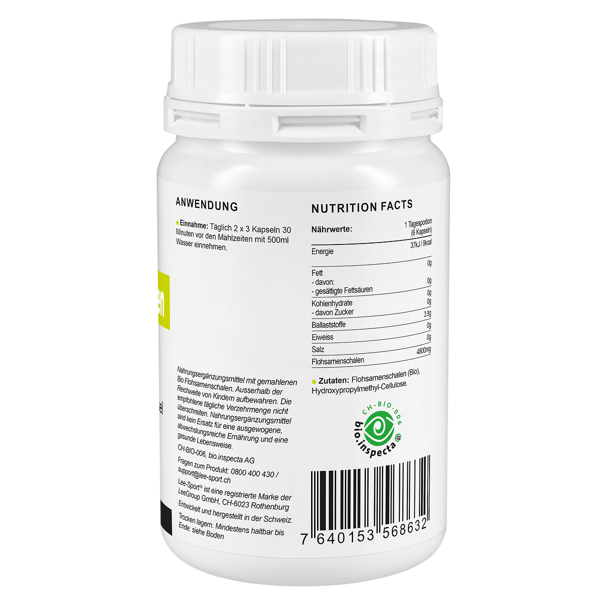 Bio Flohsamen Schalen Kapseln, Nutrition Facts