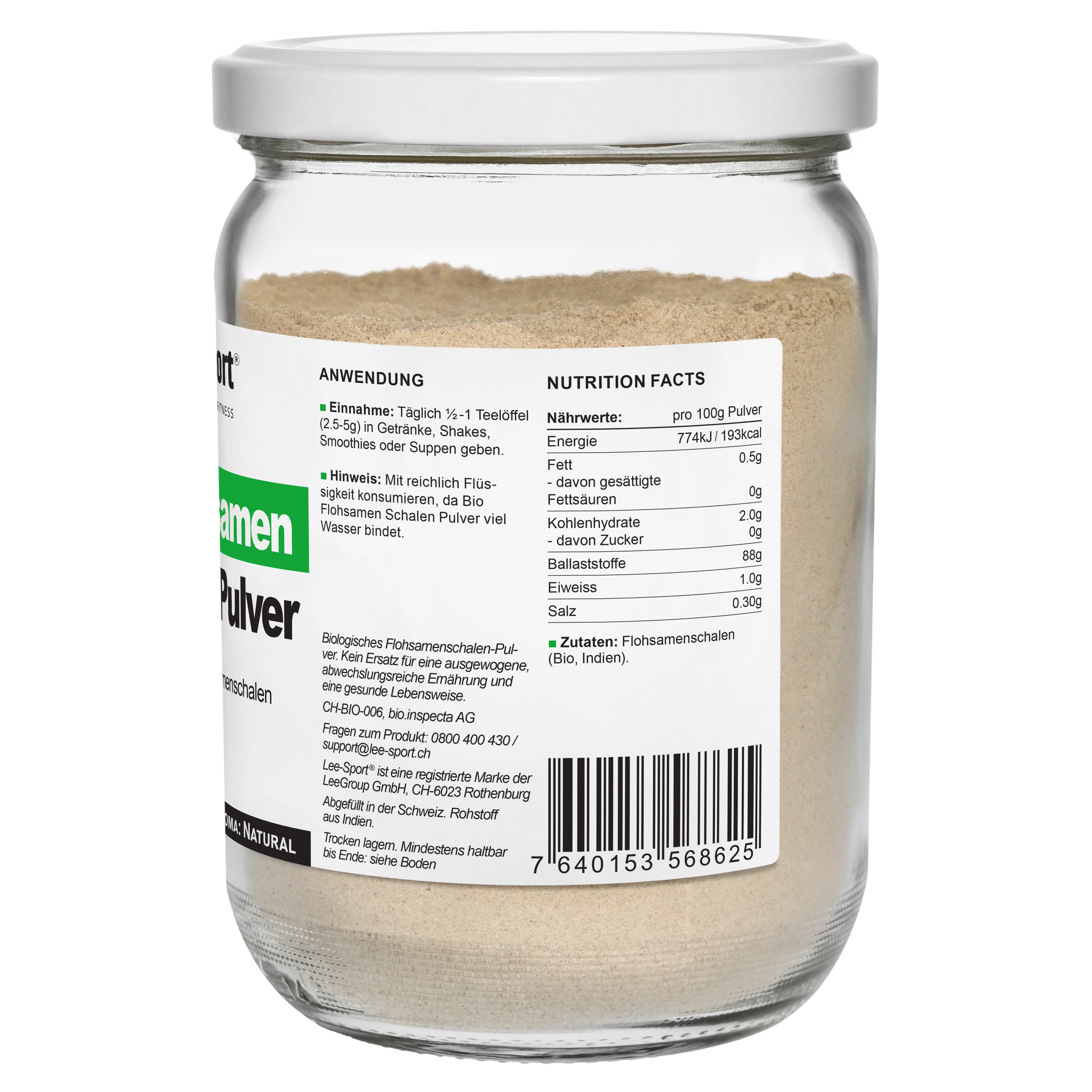 Bio Flohsamen Schalen Pulver, Nutrition Facts