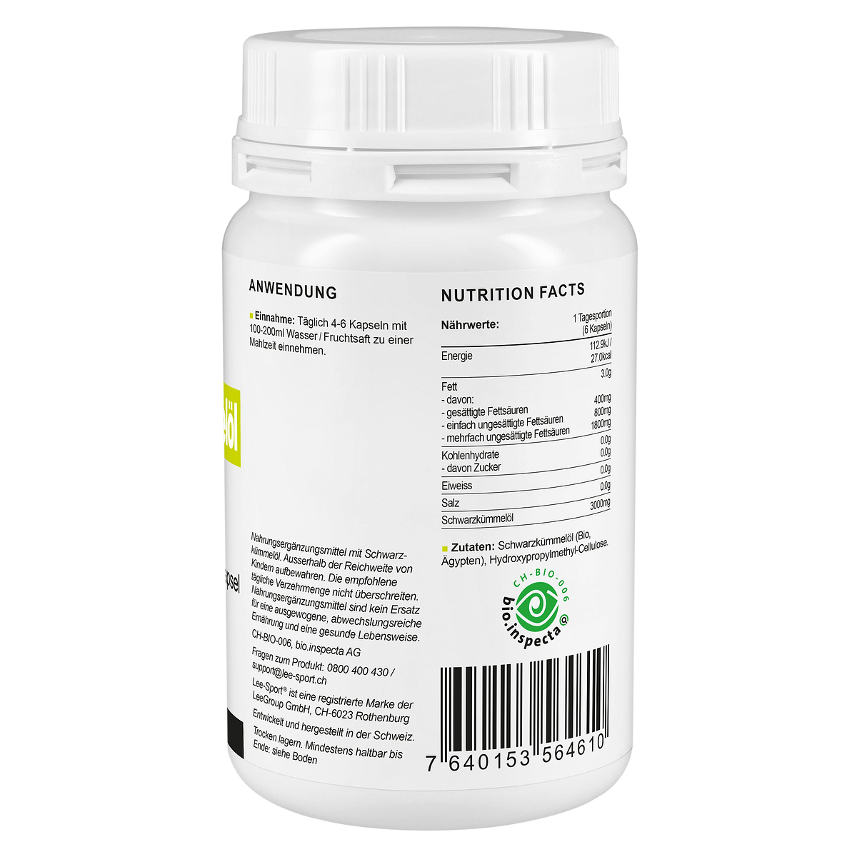 Bio Schwarzkümmelöl Kapseln, Nutrition Facts