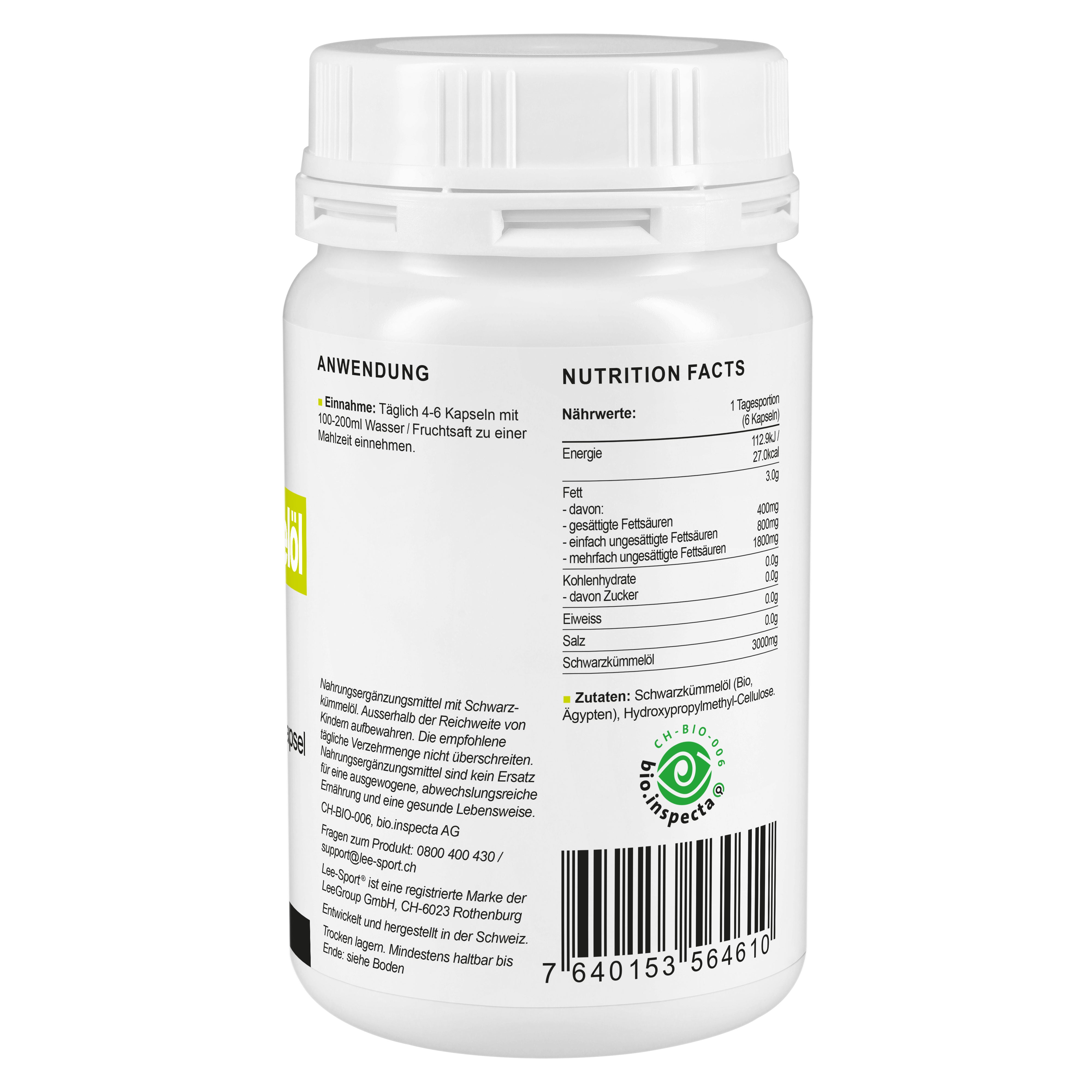 Bio Schwarzkümmelöl Kapseln, Nutrition Facts