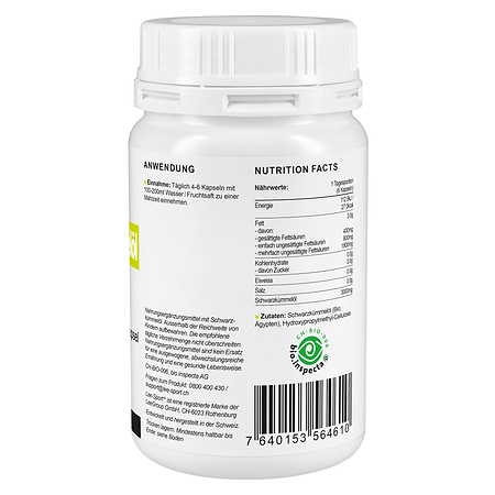 Bio Schwarzkümmelöl Kapseln, Nutrition Facts