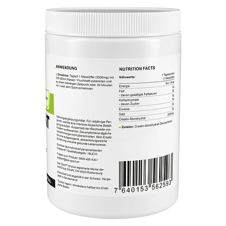Creatin Monohydrat Pulver, Nutrition Facts