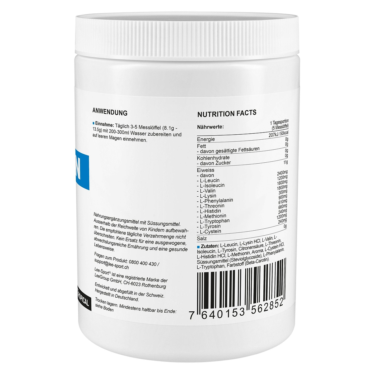 EAA Vegan Pulver Stevia-Tropical, Nutrition Facts