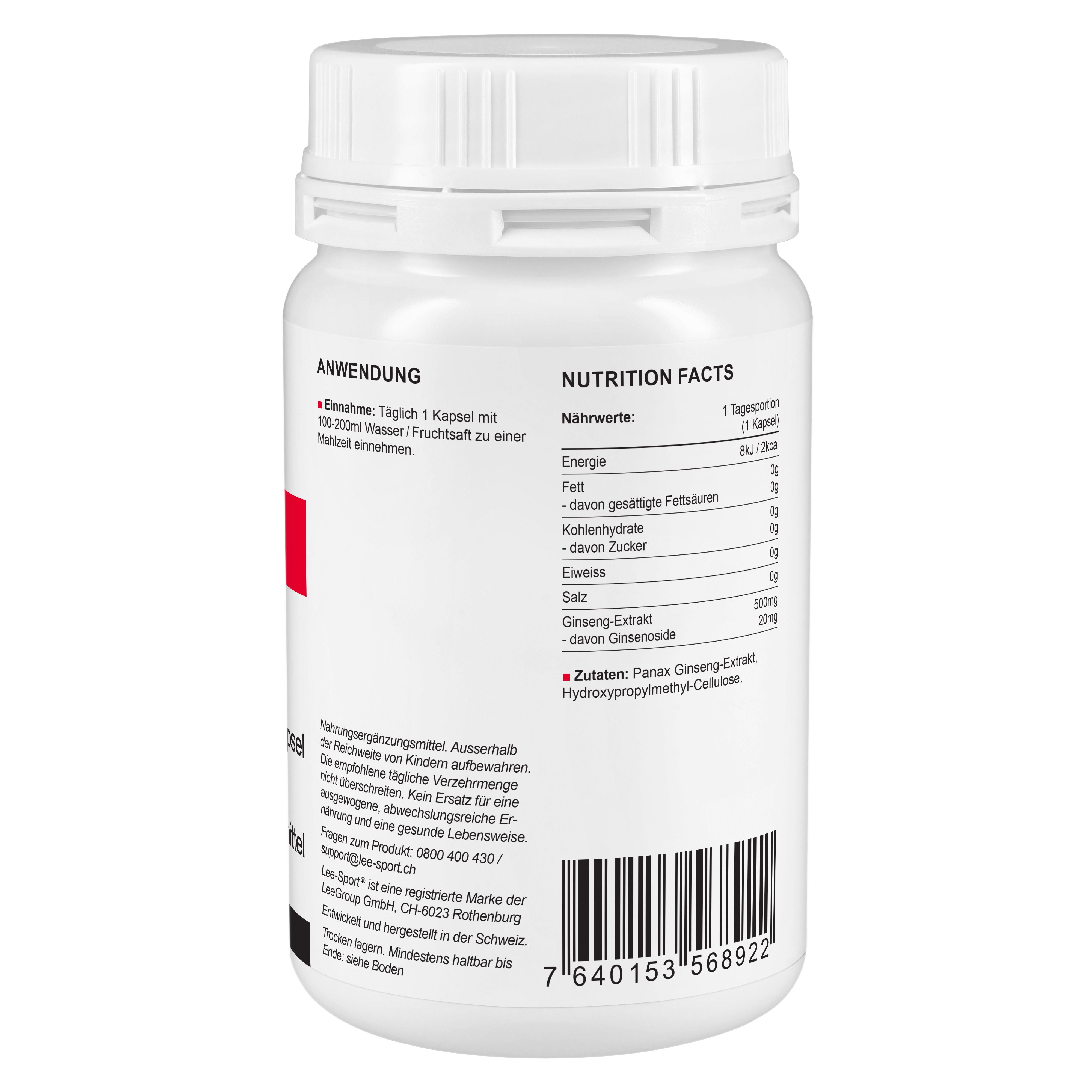 Ginseng Kapseln, Nutrition Facts