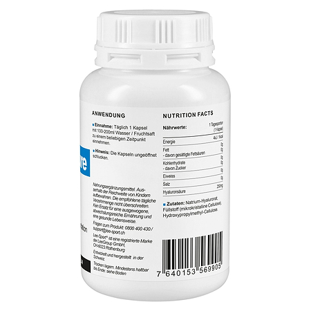Hyaluronsäure Kapseln, Nutrition Facts