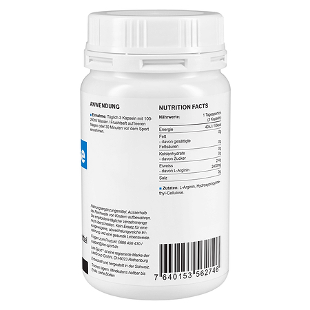 L-Arginin Base Kapseln, Nutrition Facts