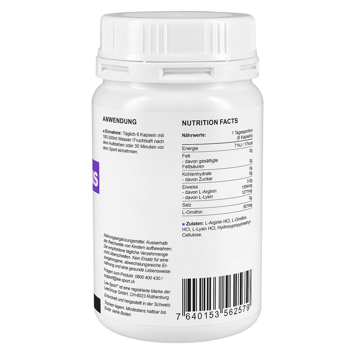 L-Arginin Plus Kapseln, Nutrition Facts