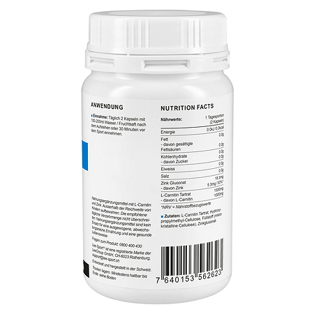 L-Carnitin Zink Kapseln, Nutrition Facts