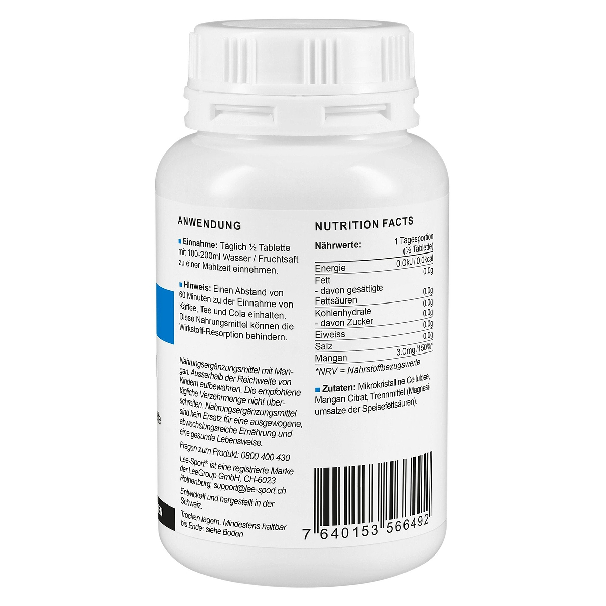 Mangan Tabletten, Nutrition Facts