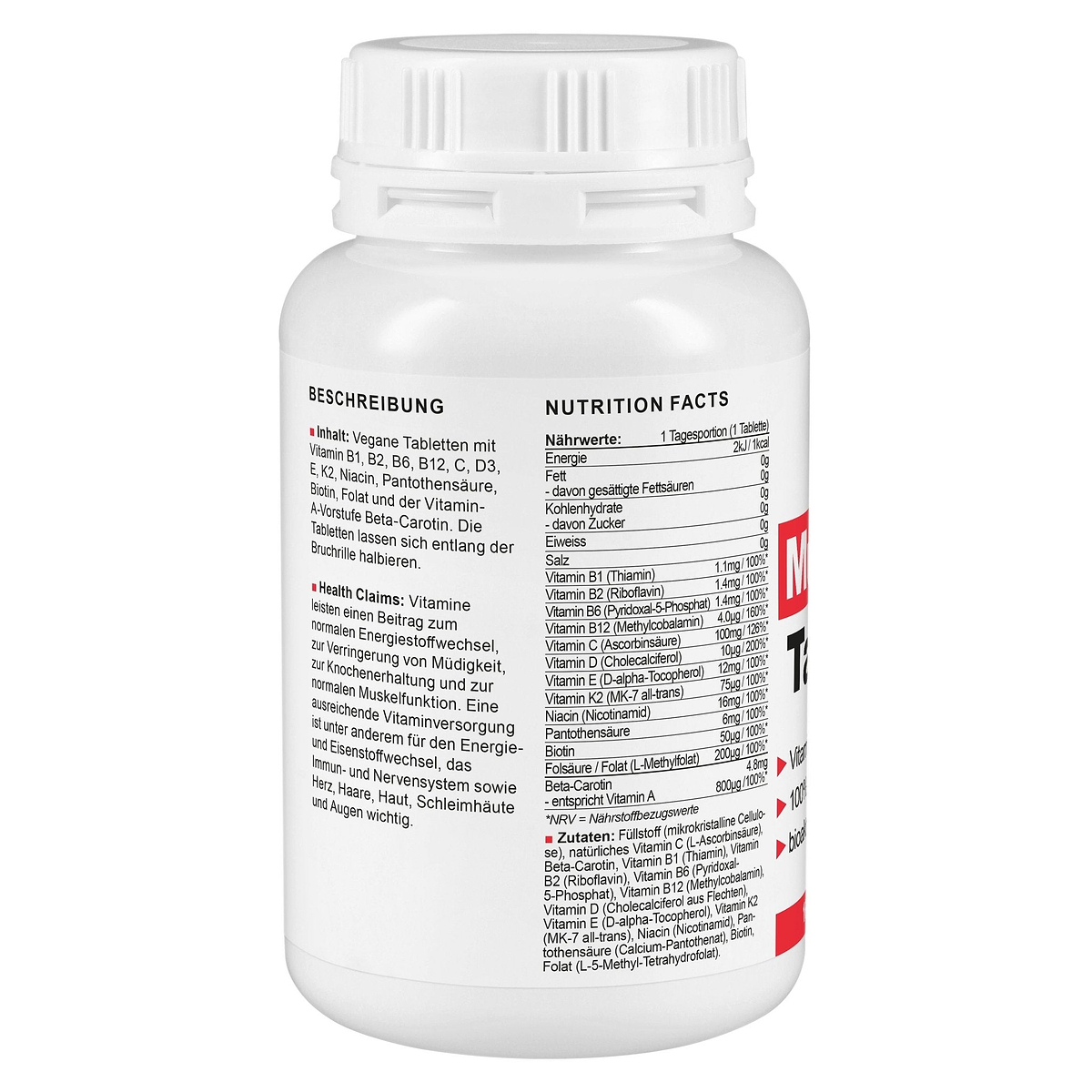 Multivitamin Tabletten, Nutrition Facts