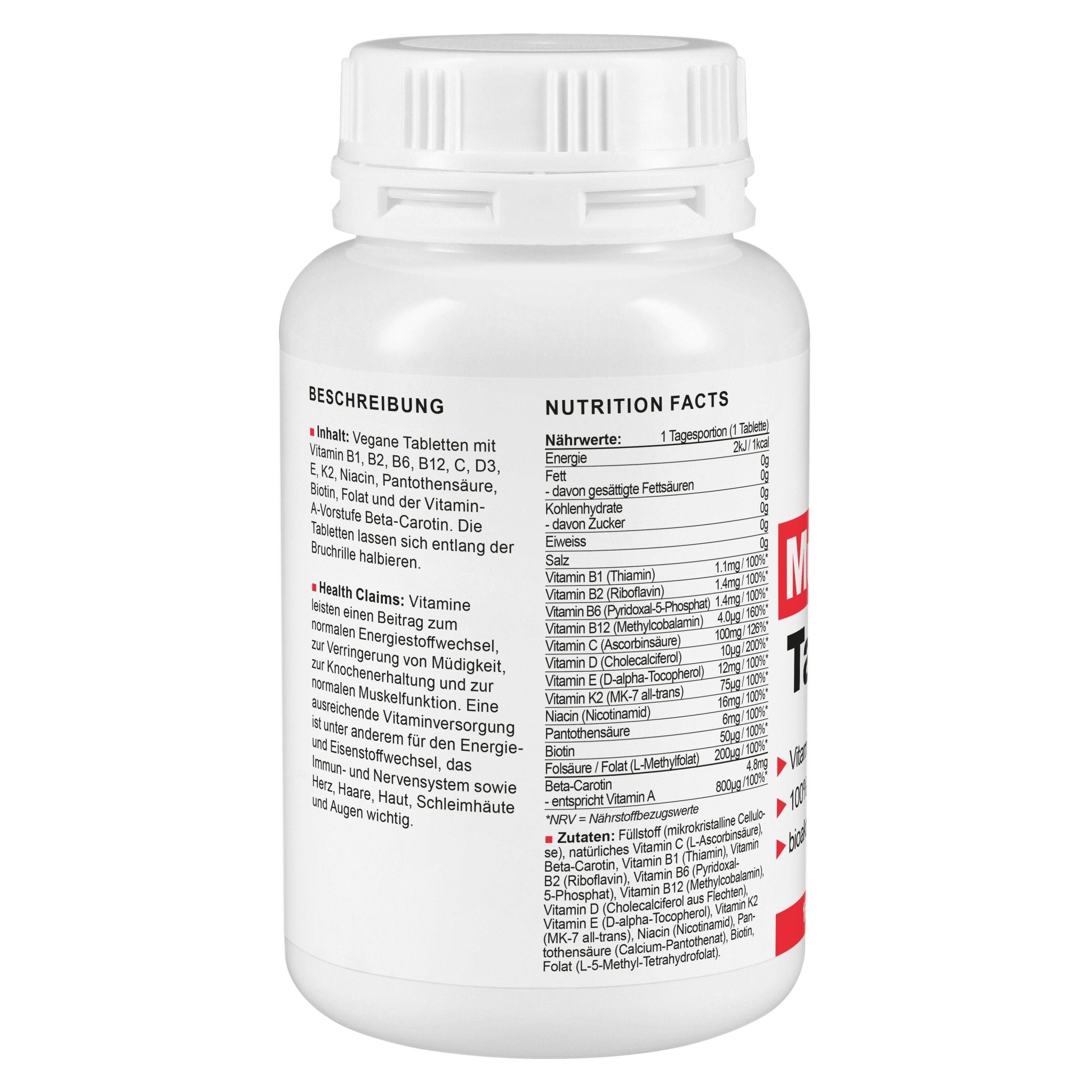 Multivitamin Tabletten, Nutrition Facts