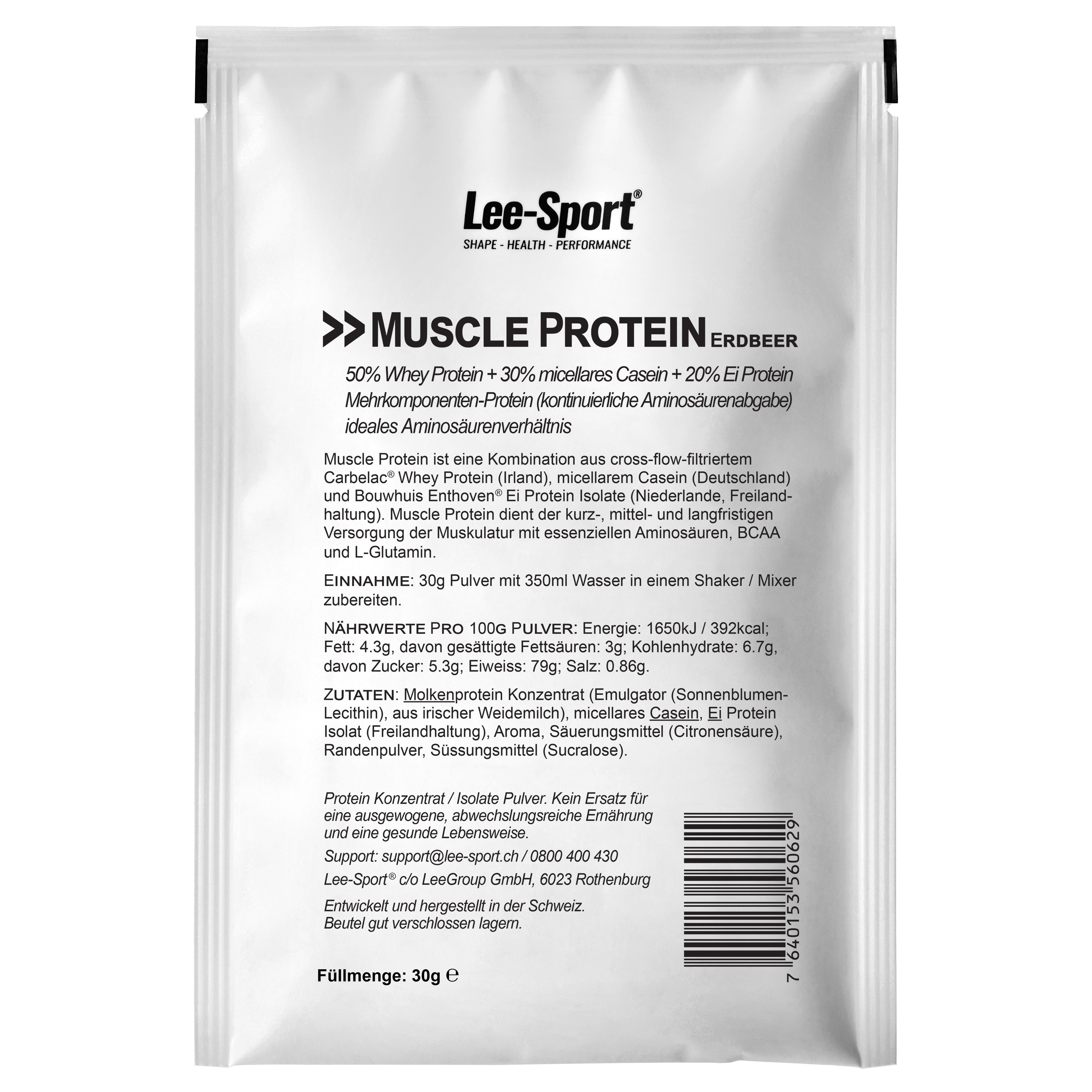 Muscle Protein Erdbeer Probe