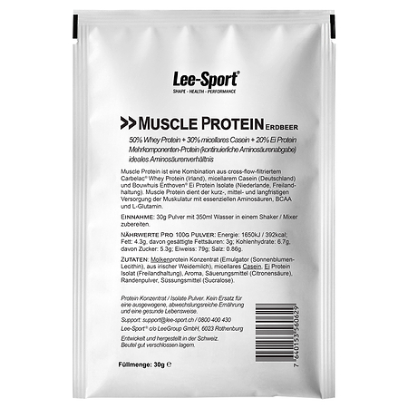 Muscle Protein Erdbeer Probe