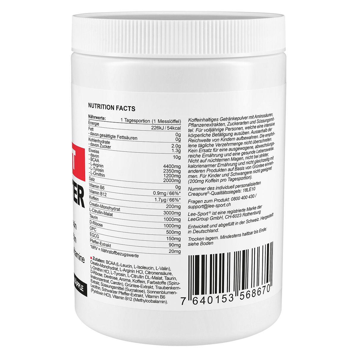 Pre Workout Amino Booster Green Apple, Nutrition Facts