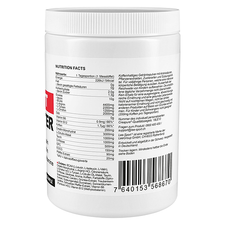 Pre Workout Amino Booster Green Apple, Nutrition Facts