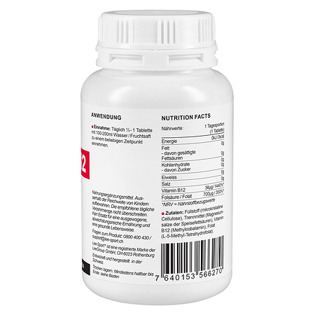 Vitamin B12 Tabletten, Nutrition Facts