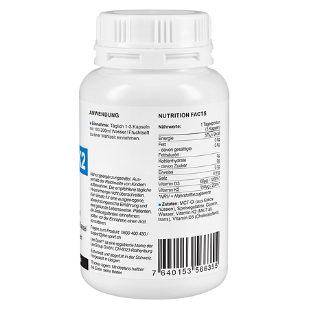 Vitamin D3 K2 Kapseln, Nutrition Facts