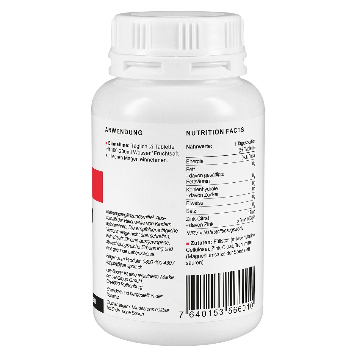 Zink Tabletten, Nutrition Facts