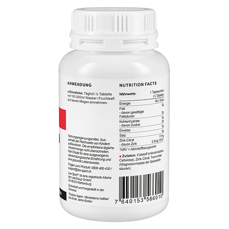 Zink Tabletten, Nutrition Facts