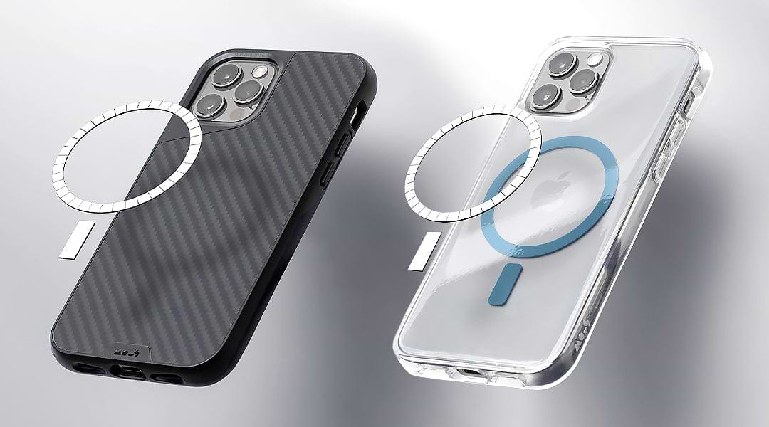 Two iPhone 12 MagSafe compatible phone cases from Mous