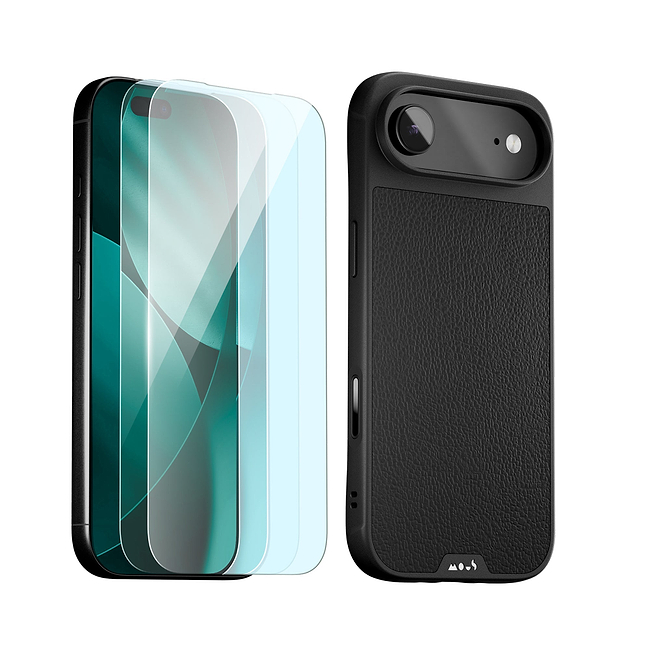 Schwarze Leder Schutzhülle und Displayschutz - Apple Essentials Kit