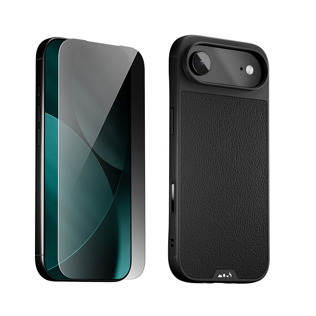 Schwarze Leder Schutzhülle und Displayschutz - Apple Essentials Kit