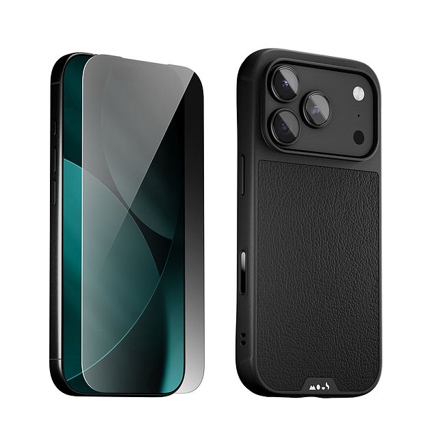 Schwarze Leder Schutzhülle und Displayschutz - Apple Essentials Kit