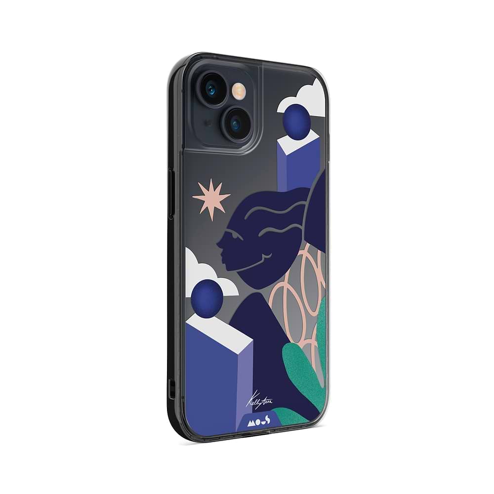 Clear Protective Phone Case Transparent Qi Wireless Charging Kelly Anna Blue Lady Face Sky High Art Design | iPhone 13 mini,iPhone 13