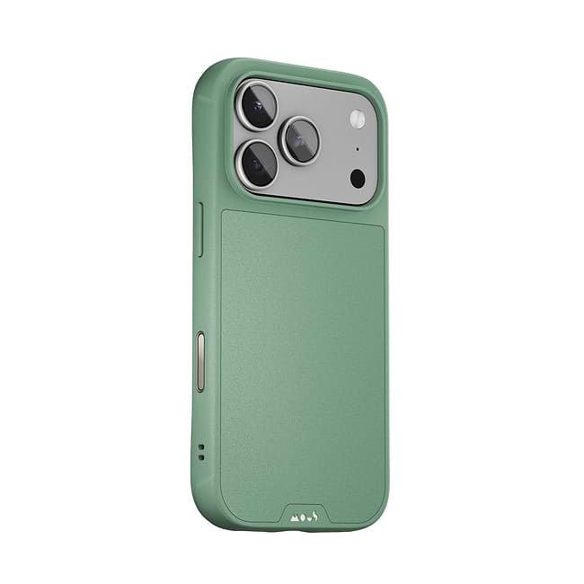 Green iphone 17 pro max case on a white background
