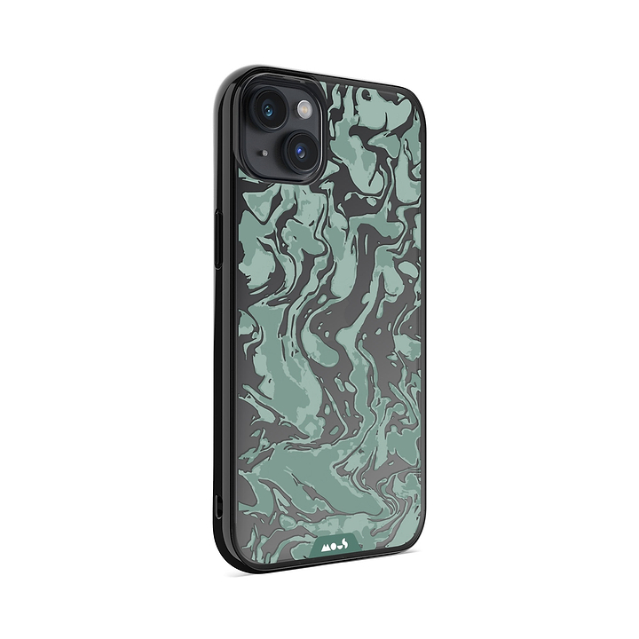 Clear Protective Phone Case Transparent Qi Wireless Charging Marbled Sage Green Design | iPhone 14 Plus,iPhone 14,iPhone 15,iPhone 15 Plus