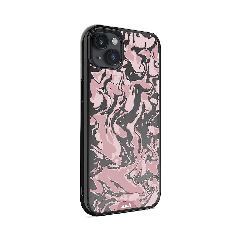 Clear Protective Phone Case Transparent Qi Wireless Charging Marbled Dusky Pink Design | iPhone 14 Plus,iPhone 14,iPhone 15,iPhone 15 Plus
