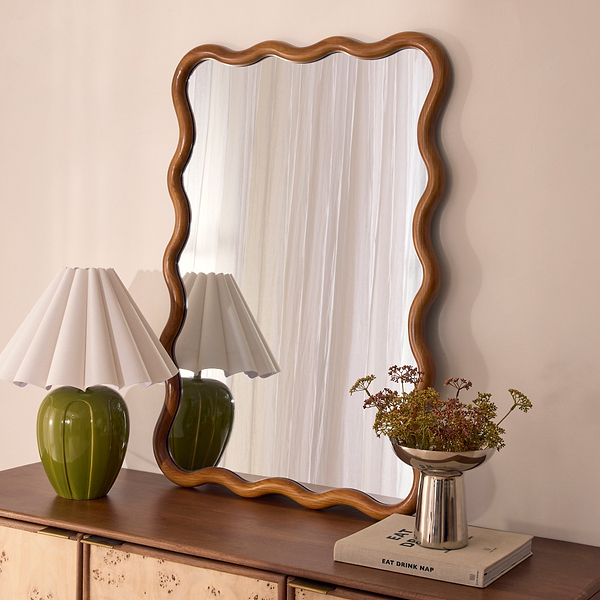 Marea - Dark Wood Wavy Retro Wall Mirror 100cm x 70cm