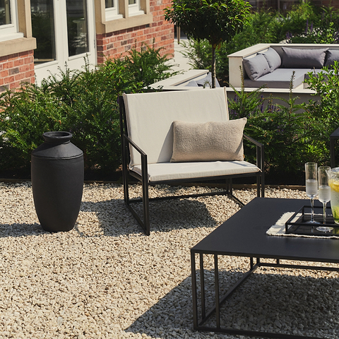 Rectangular Sand Modern Garden Furniture Set with toledo black vase
