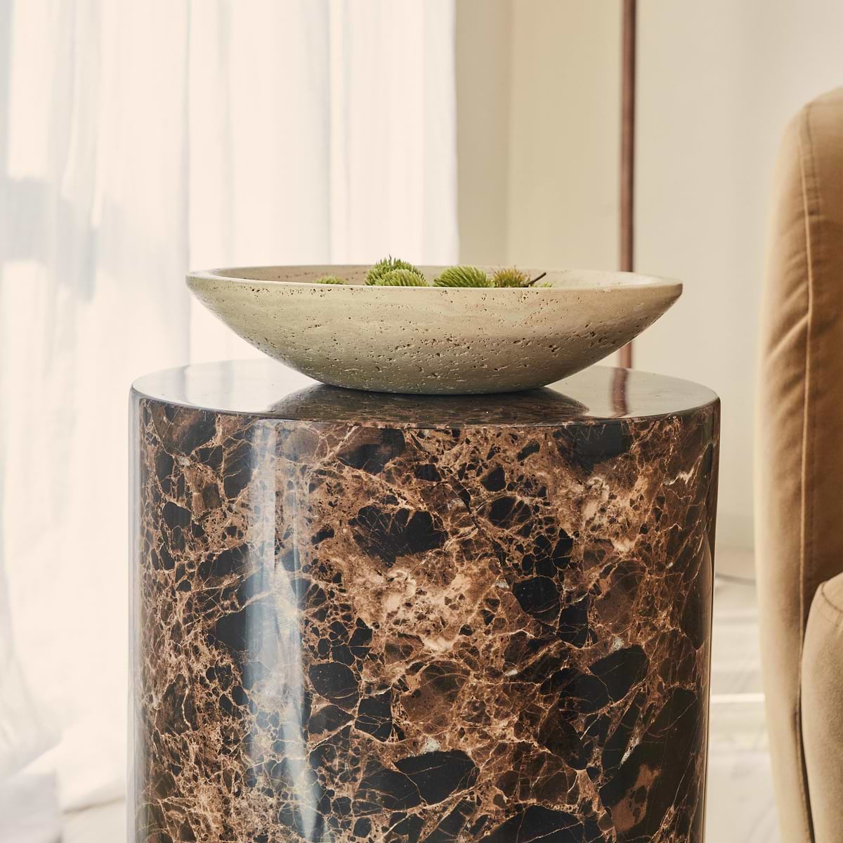 Atella - Dark Emperador Round Premium Solid Marble Side Table