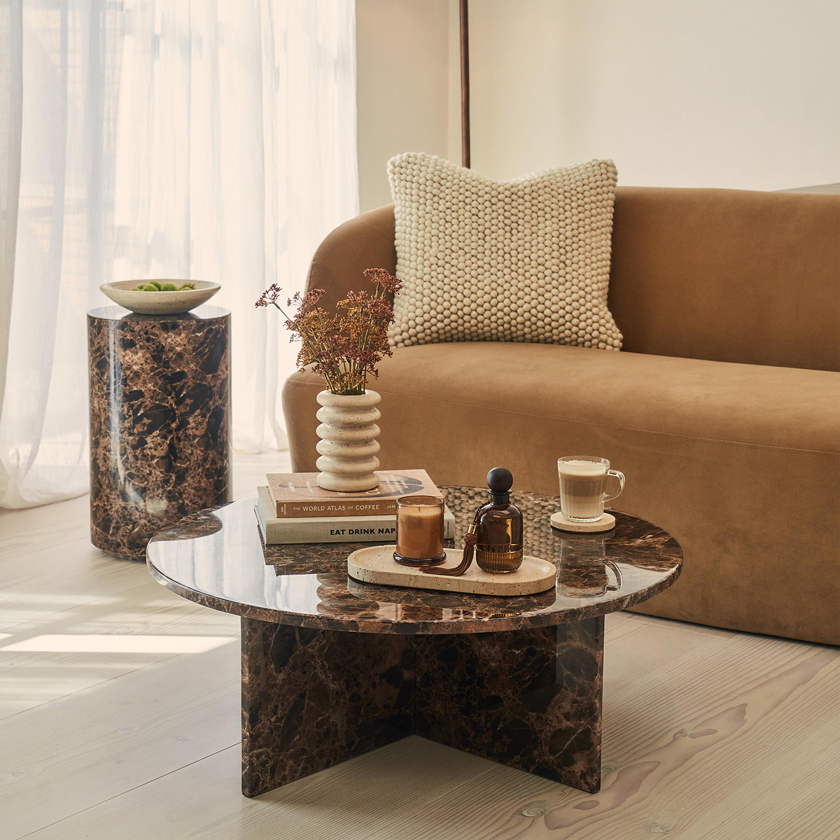 Ravello - Dark Emperador Round Premium Solid Marble Coffee Table