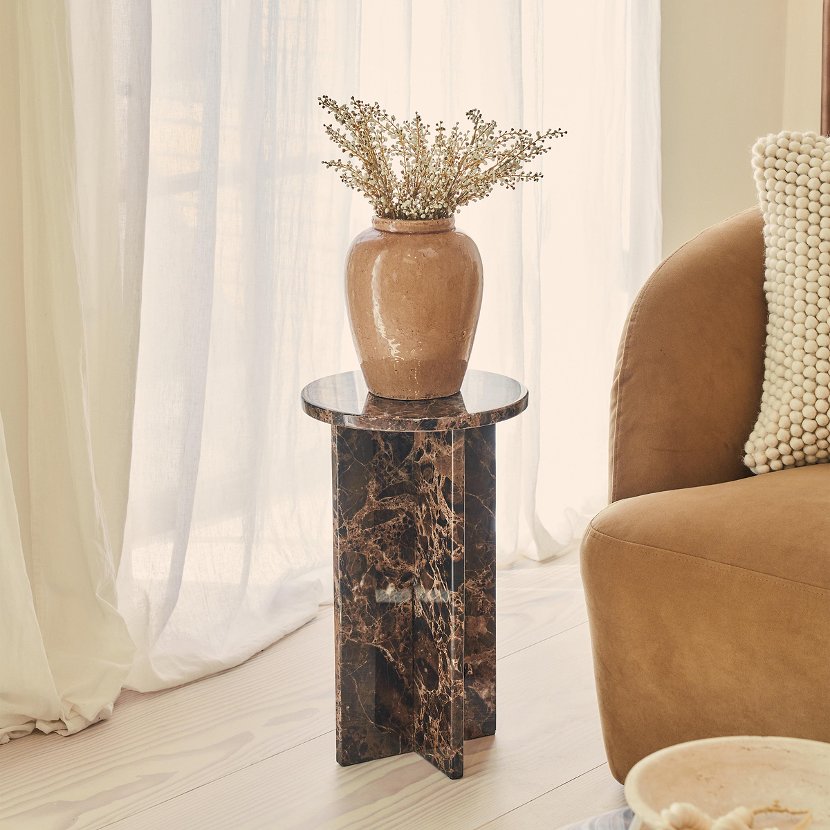 Ravello - Dark Emperador Round Premium Solid Marble Side Table