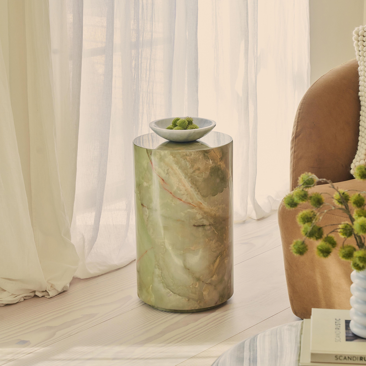 Atella - Green Onyx Round Premium Solid Marble Side Table