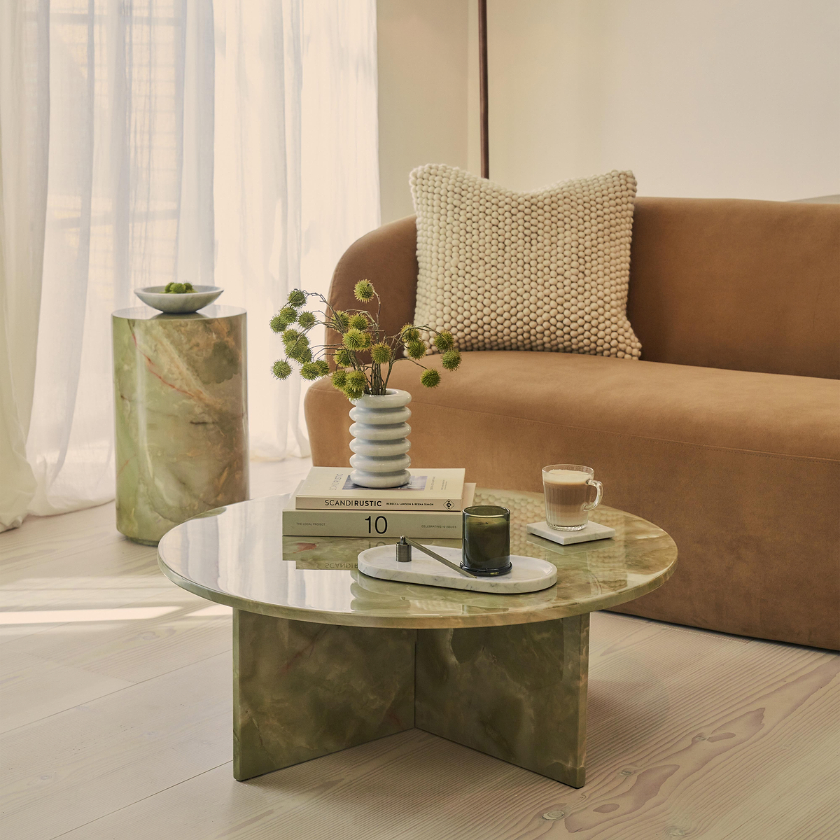Ravello - Green Onyx Round Premium Solid Marble Coffee Table
