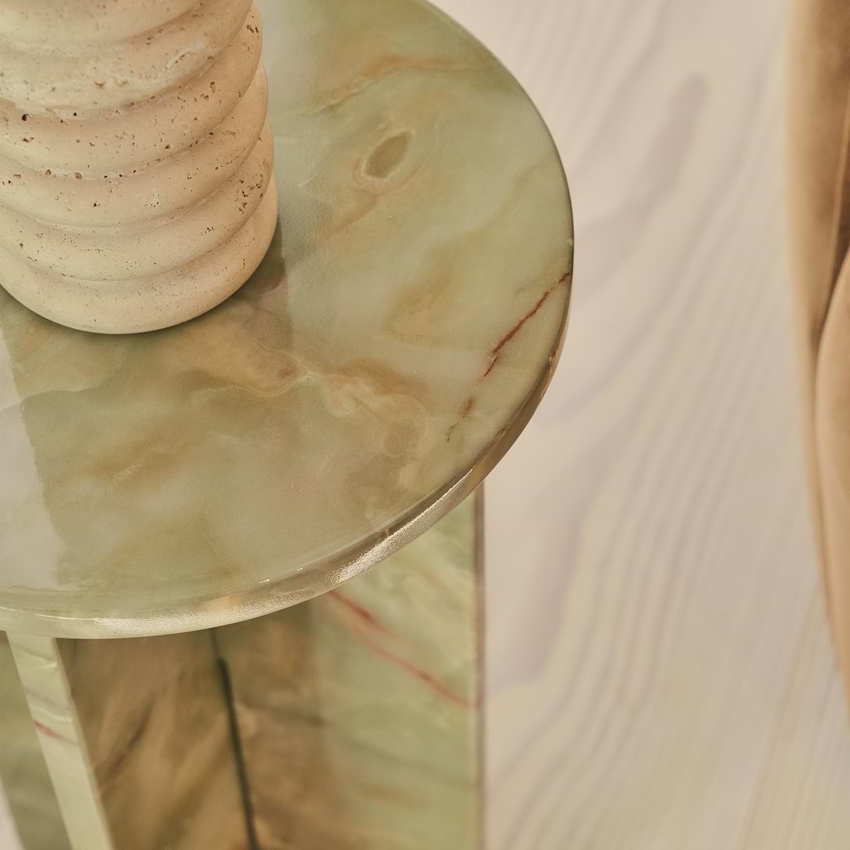 Ravello - Green Onyx Round Premium Solid Marble Side Table