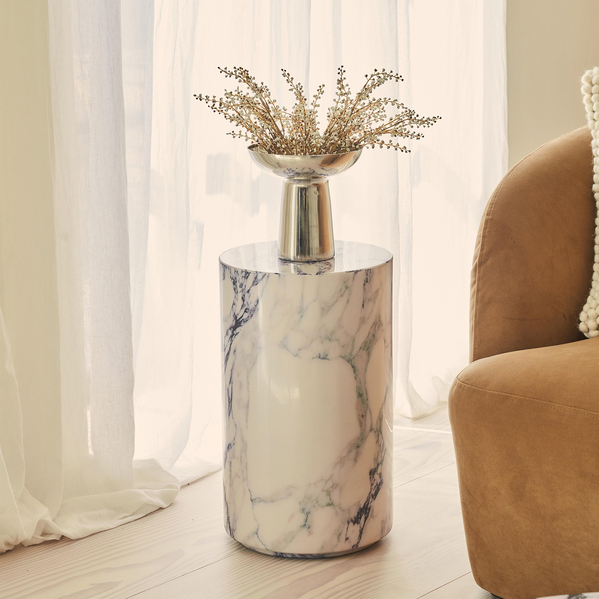 Atella - Arabescato Round Premium Solid Marble Side Table