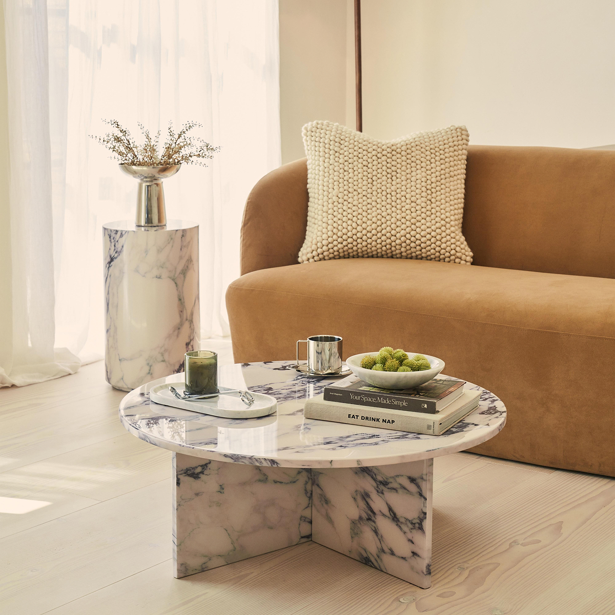 Ravello - Arabescato Round Premium Solid Marble Coffee Table