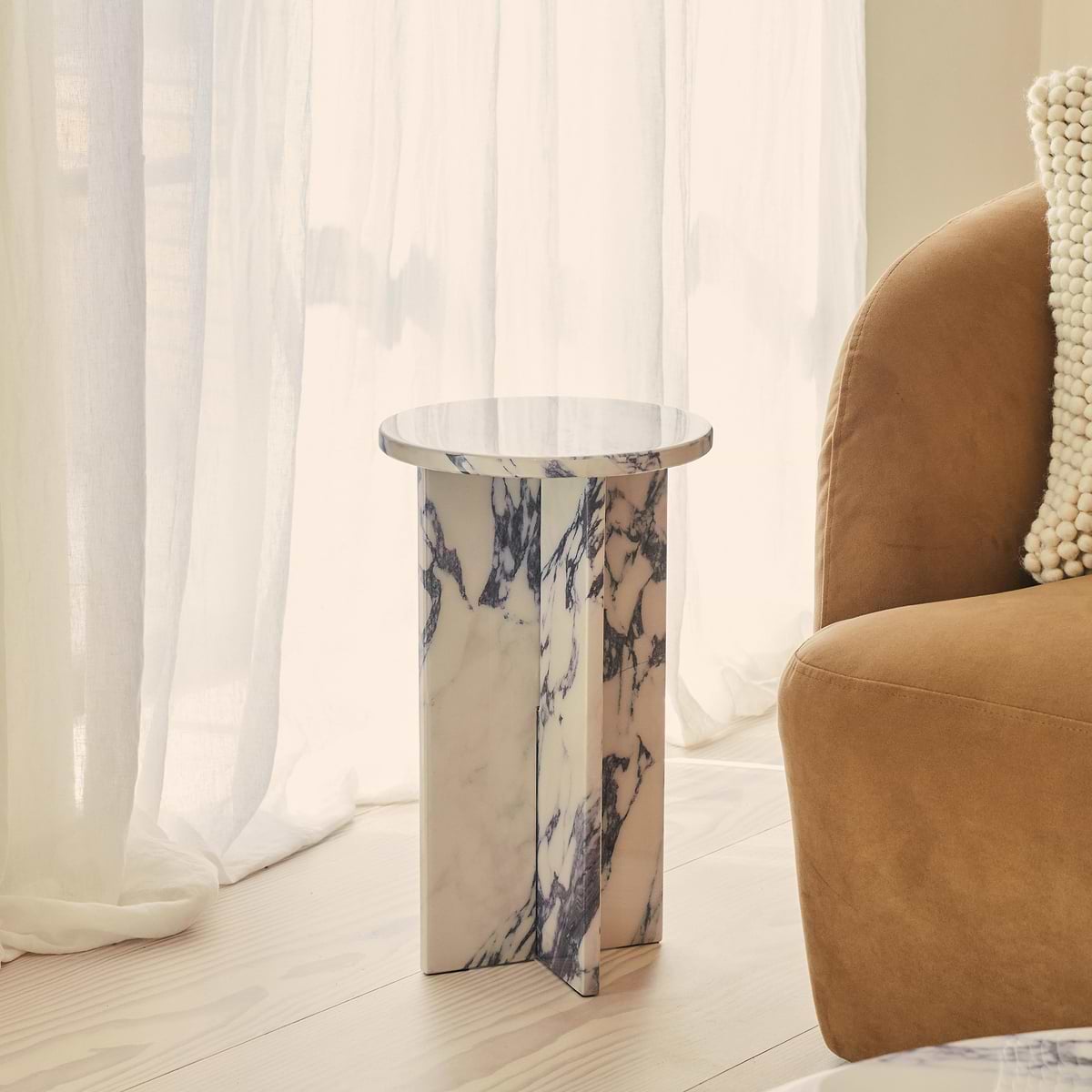 Ravello - Arabescato Round Premium Solid Marble Side Table