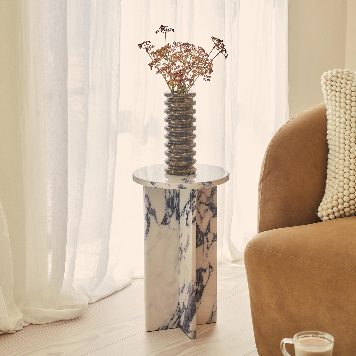 Ravello - Arabescato Round Premium Solid Marble Side Table