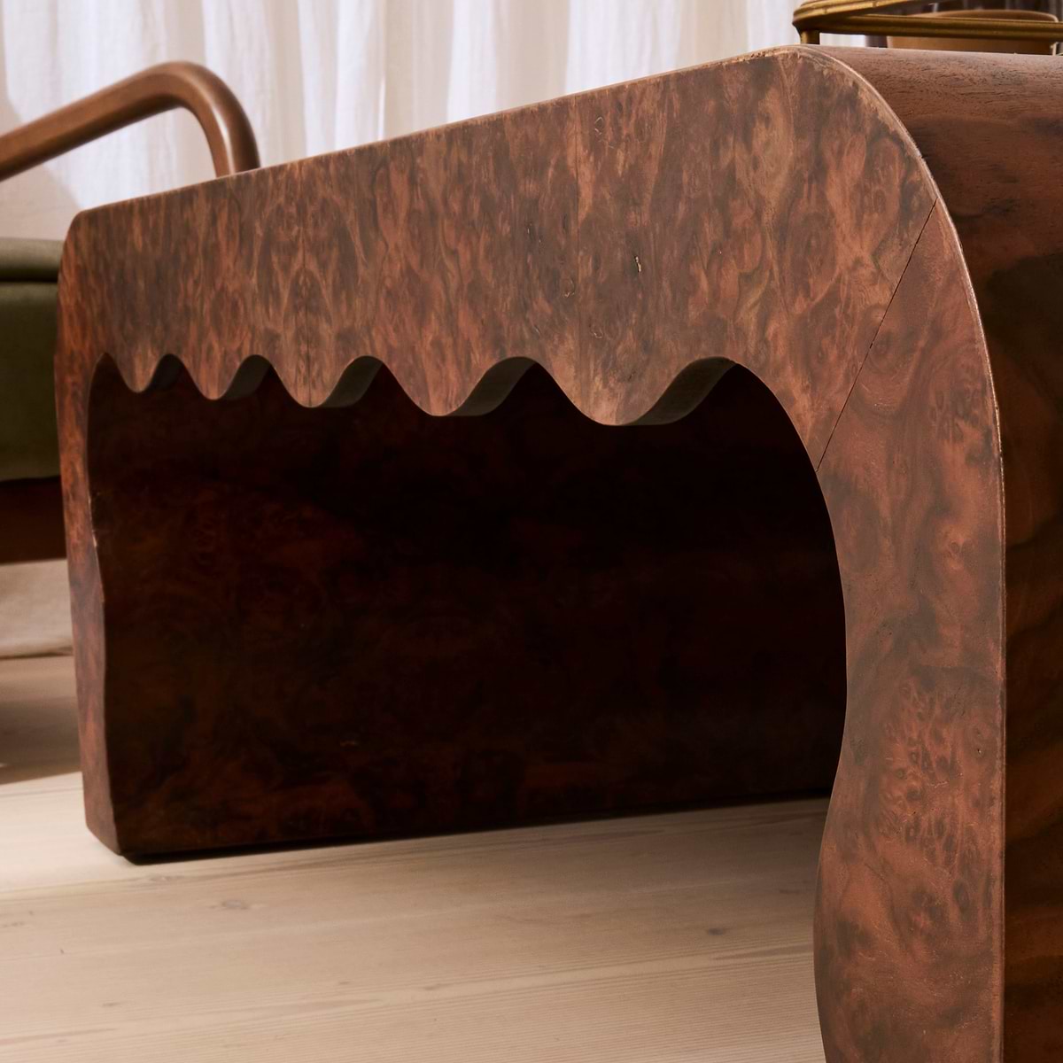 Serafina - Dark Burl Wavy Arched Dark Wood Premium Coffee Table