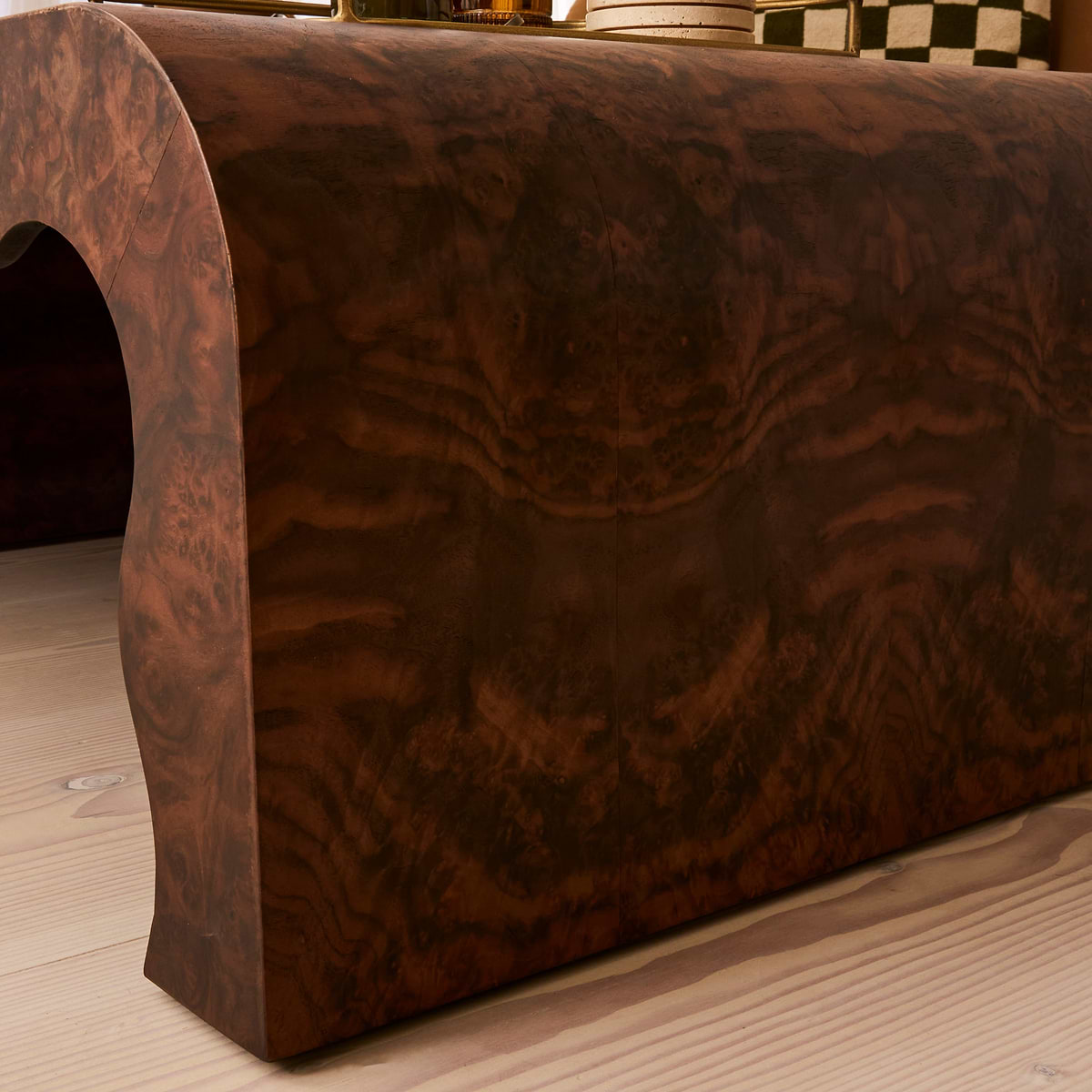 Serafina - Dark Burl Wavy Arched Dark Wood Premium Coffee Table