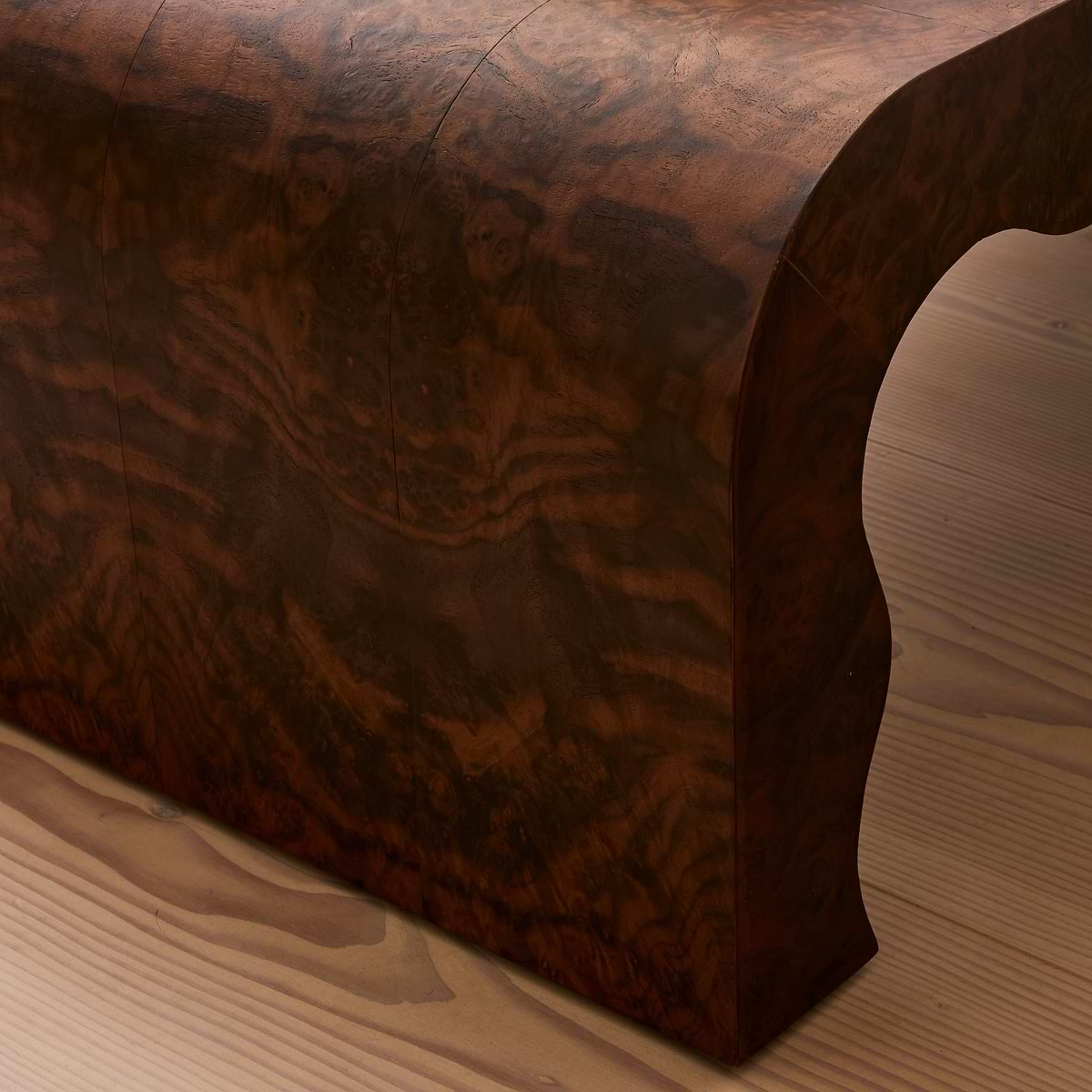 Serafina - Dark Burl Wavy Arched Dark Wood Premium Coffee Table